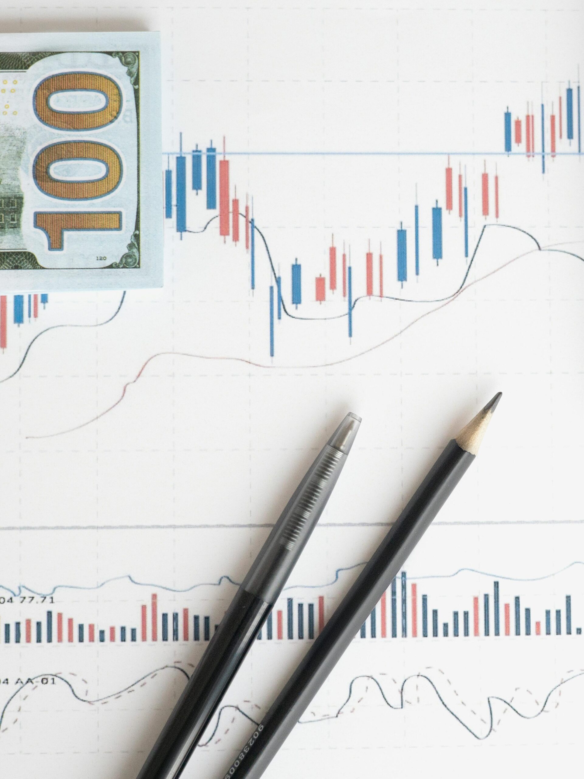 Stock analysis workspace featuring charts, a calculator, and currency for data-driven insights.